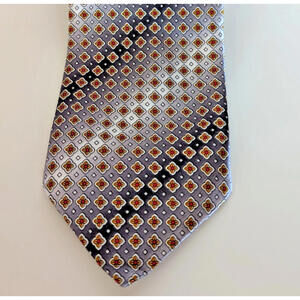 Gold City 100% Silk Mens Neck Tie Gold Silver Red Geometric Pattern Shimmery